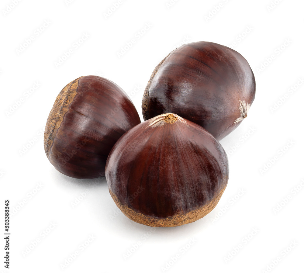 three chestnuts isolated on white backgroun three chestnuts isolated on white backgroun