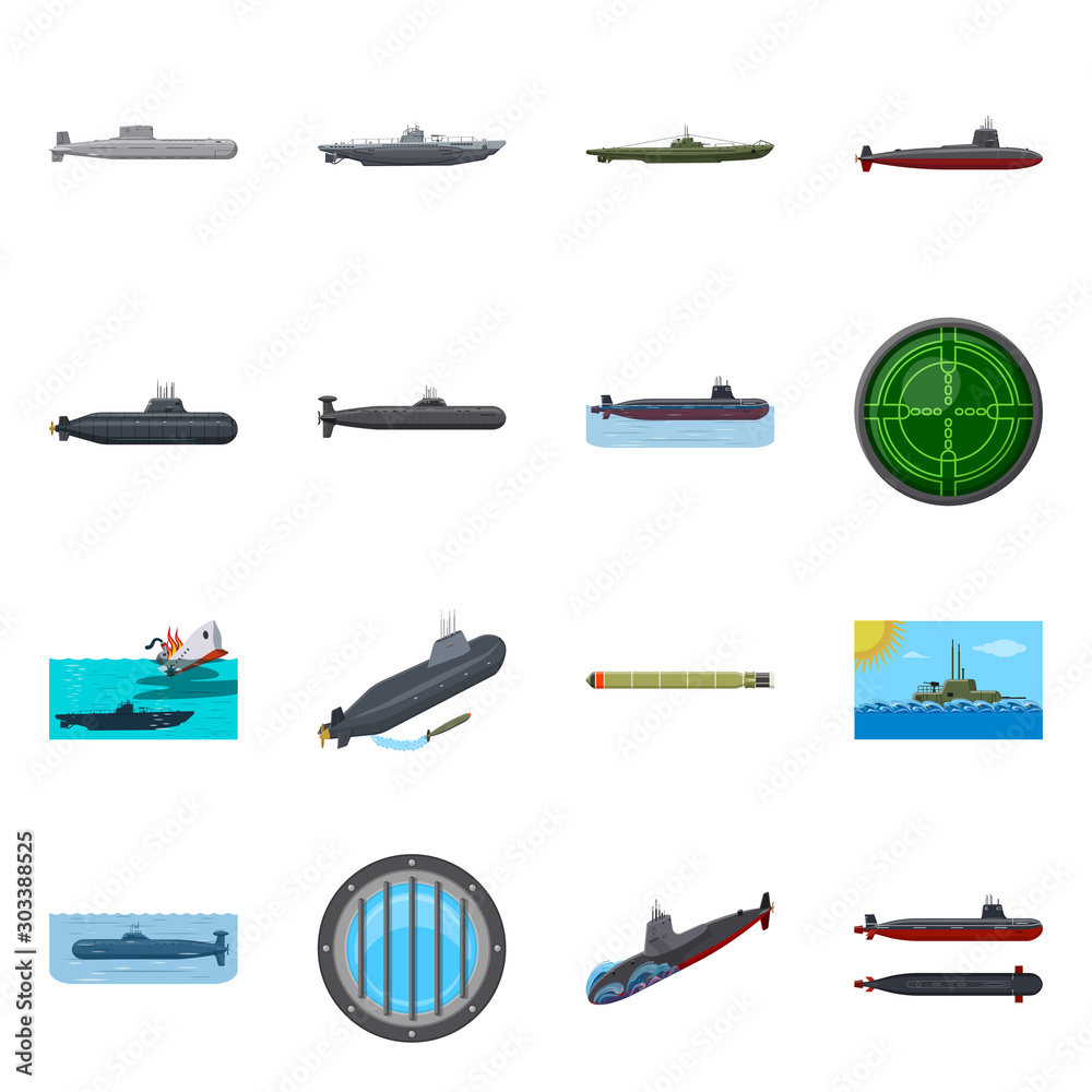 Isolated object of boat and navy symbol. Set of boat and deep vector icon for stock.