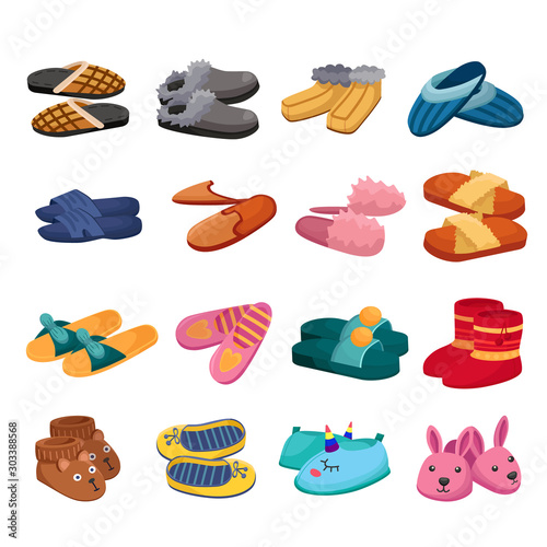 House slipper cartoon vector set icon. Isolated cartoon icon slipper and shoes.Vector illustration summer and spa shoe. photo
