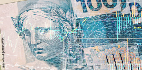 brazilian stock exchange, brazil real rising, quotation of brazilian real in the market. Brazilian economy and finance concept photo