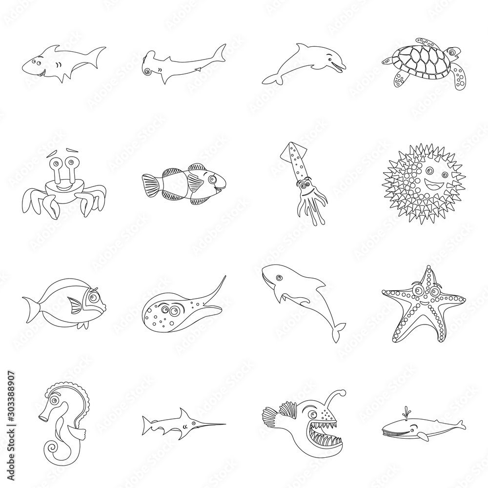 Vector illustration of sea and animal icon. Collection of sea and marine stock vector illustration.
