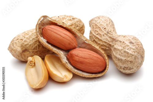 Group of peanuts isolated on white background