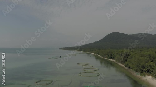 Pearl mining place on the beach in Vientam 4K Drone shot photo