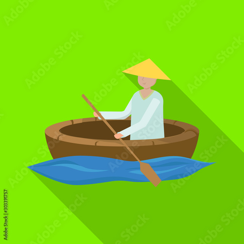 Vector design of boat and vietnamese logo. Collection of boat and paddle stock symbol for web. © Svitlana