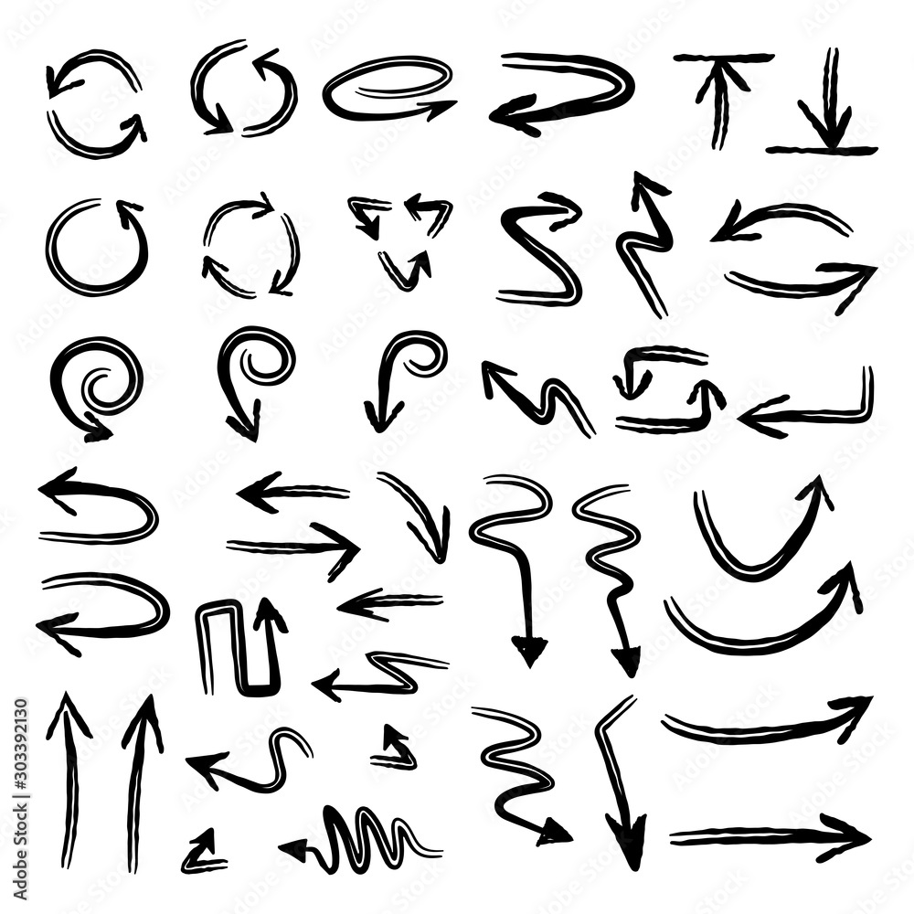 Fototapeta Hand drawn grunge arrows. Arrow vector doodles collection.