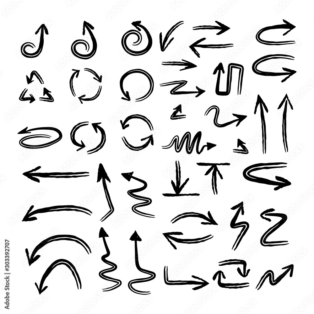 Doodle arrows vector collection. Hand drawn sketched arrow set. Doodle arrows vector collection. Hand drawn sketched arrow set.