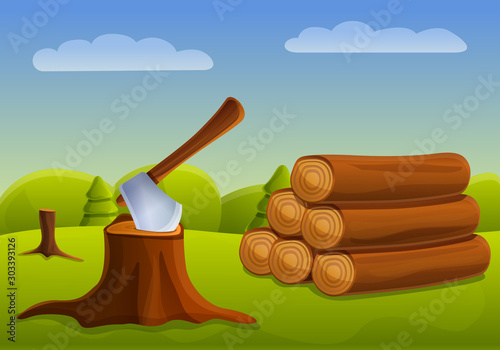 Cutting down forest concept banner. Cartoon illustration of cutting down forest vector concept banner for web design