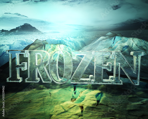 text word "frozen" with ice background