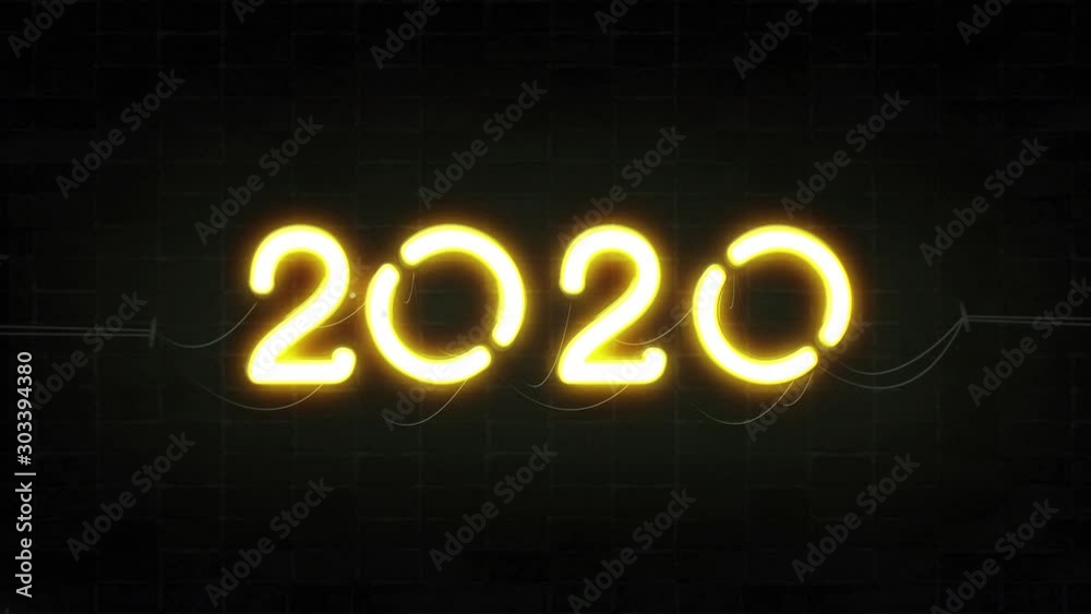 Happy New Year 2020 neon sign background new year resolution concept