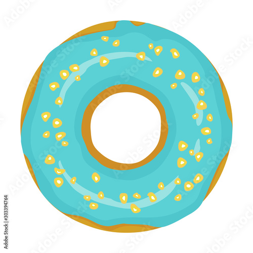 Blue doughnut vector icon.Cartoon vector icon isolated on white background blue doughnut.