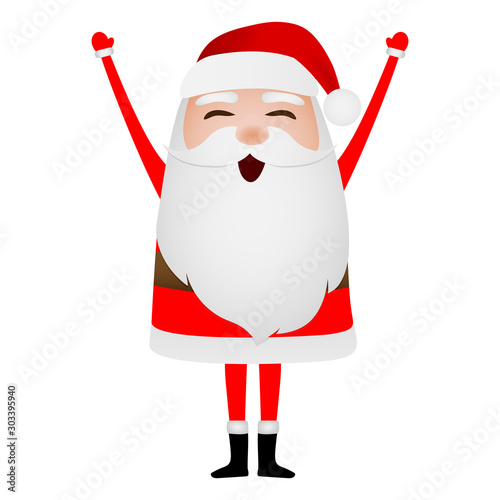 Cartoon funny santa claus waving hand isolated on white