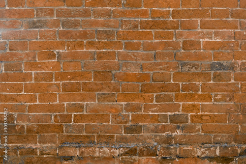 Red Brick wall background. Old Red stone blocks panoramic texture