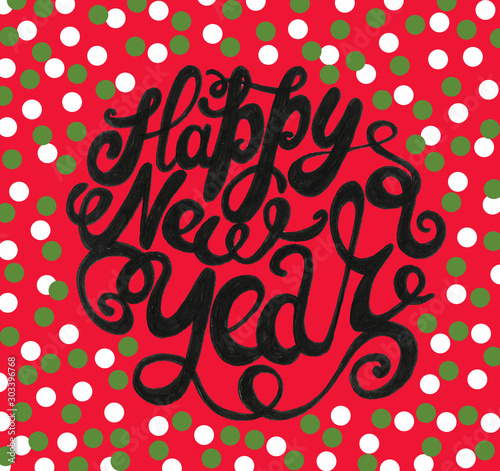 Happy 2020 New Year, lettering Greeting Card design circle text frame on shadows. For web banners, greeting cards, t-shirts