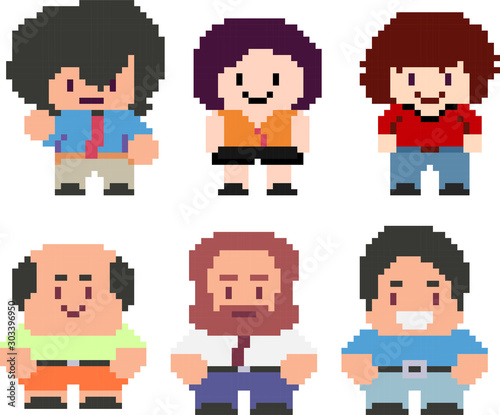 Set of funny pixel characters