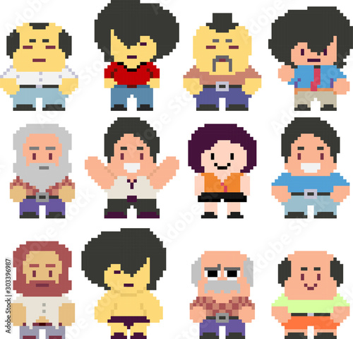 Set of pixel characters in art style