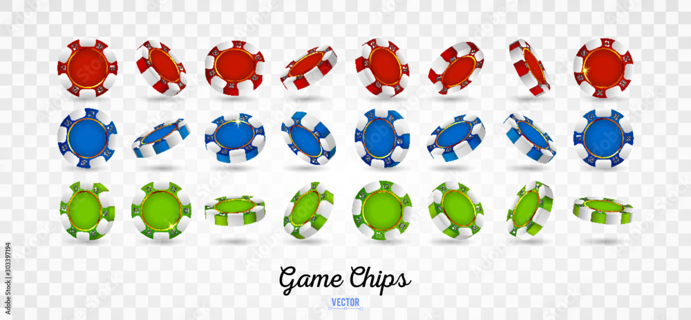 Poker chips in shown from different angles Poker chips in shown from different angles