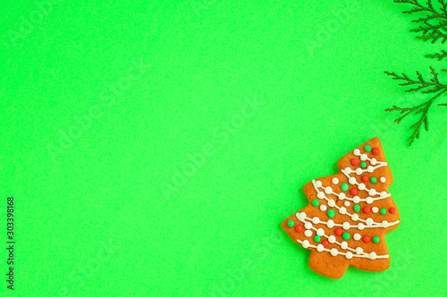 gingerbread. gifts and holiday, happy New Year. festive background. food background. top view