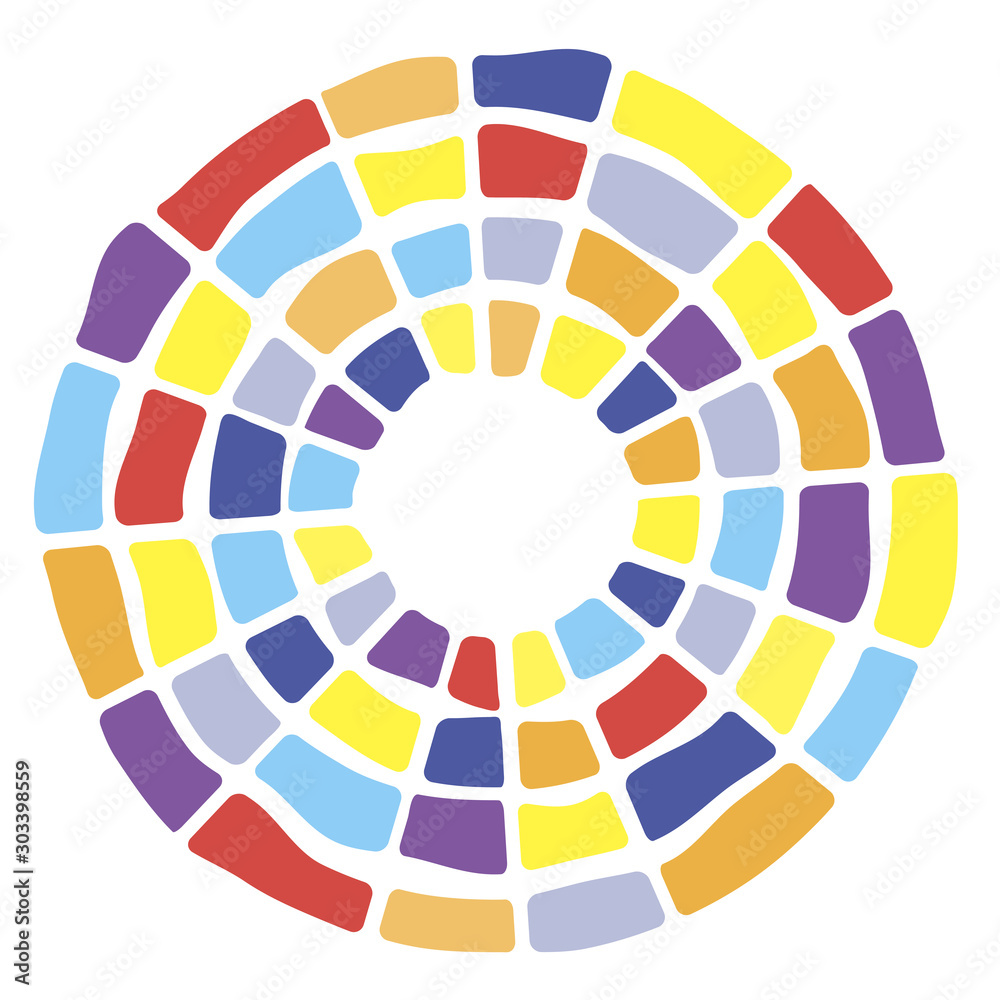 Fototapeta Colorful segmented concentric circles symbol. Suitable for logo or background design. Random colors brick tiles round figure.