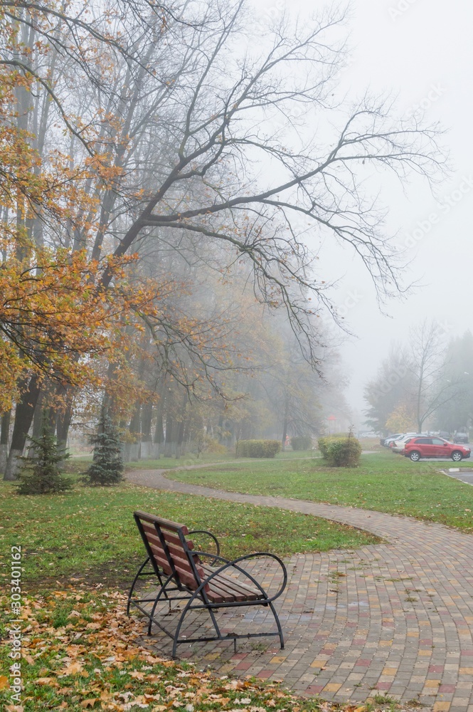 Foggy autumn day in the Park.