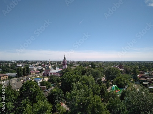 panorama of a provincial Russian city against a clear sky