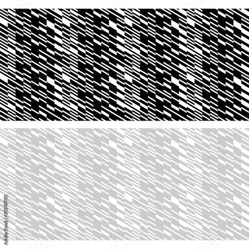Seamless geometric black, white and gray patterns. Appropriate for fabric materials, packing materials, websites. Samples are added to swatches panel.