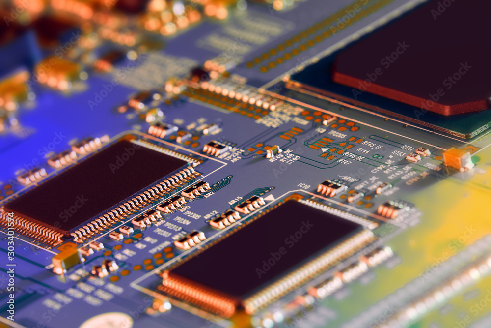 Electronic circuit board close up.