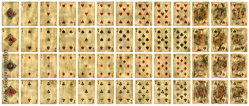 Full set of Vintage playing cards isolated on white background - High quality.