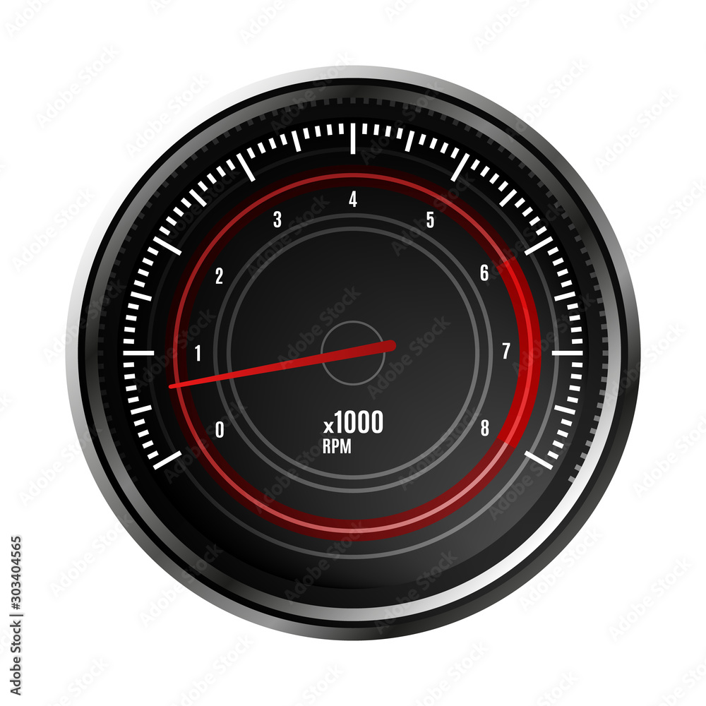 Car speedometer, tachometer for dashboard. Analog device for measuring speed. Vector illustration Car speedometer, tachometer for dashboard. Analog device for measuring speed. Vector illustration