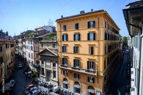 Photography An elevated view of a two streets in Rome, Lazio, Italy.