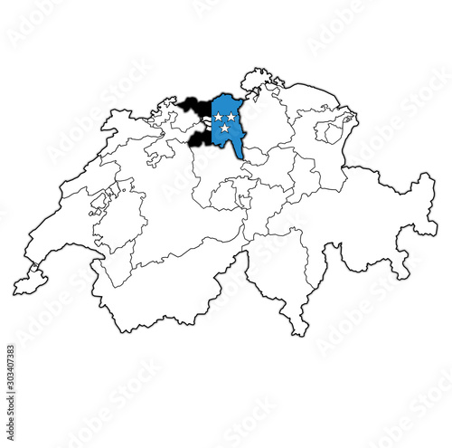 flag of Aargau canton on map of switzerland