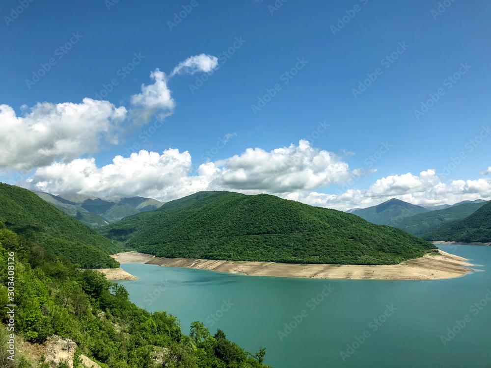 Stunning views of the Zhinvali reservoir in Georgia.