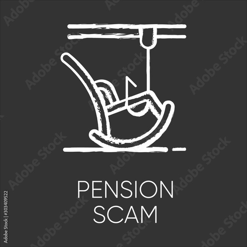 Pension scam chalk icon. Retirement savings theft. Fake annuity investment offer. Crime against elderly. Cold calling. Phishing. Financial fraud. Isolated vector chalkboard illustration