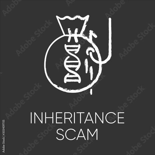 Inheritance scam chalk icon. Fake benefactor. Distant relative trick. Financial fraud. Illegal money gain. Phishing. Malicious practice. Fraudulent scheme. Isolated vector chalkboard illustration