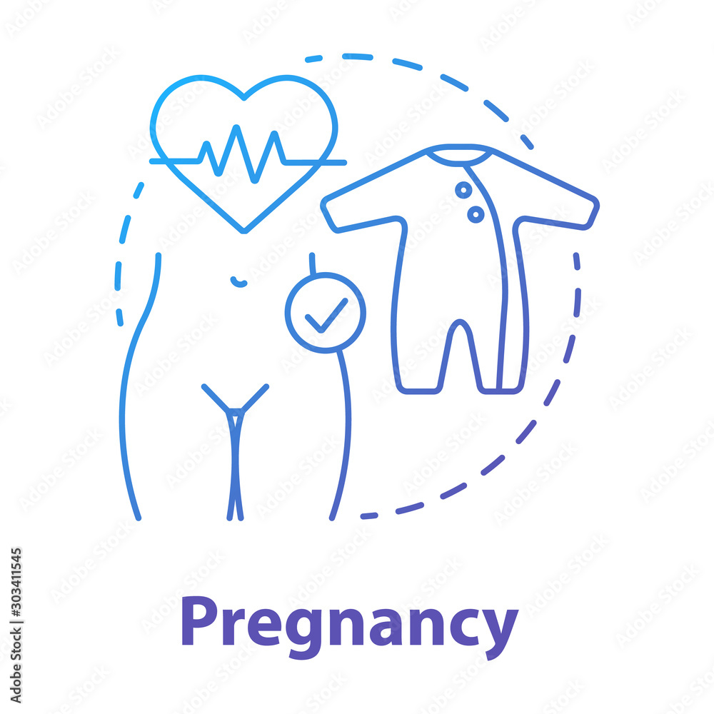 Pregnancy blue gradient concept icon. Maternity idea thin line illustration. Prenatal care, women healthcare. Fertility, reproductive system. Baby clothes. Vector isolated outline drawing Pregnancy blue gradient concept icon. Maternity idea thin line illustration. Prenatal care, women healthcare. Fertility, reproductive system. Baby clothes. Vector isolated outline drawing