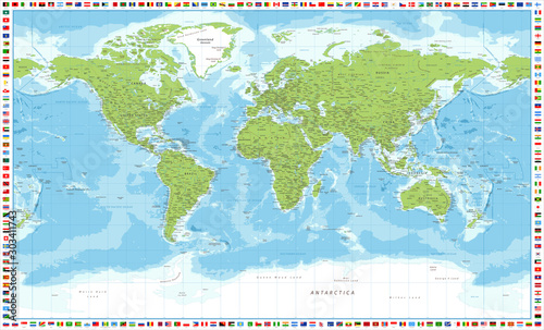World Map and Flags - Vector Detailed Illustration