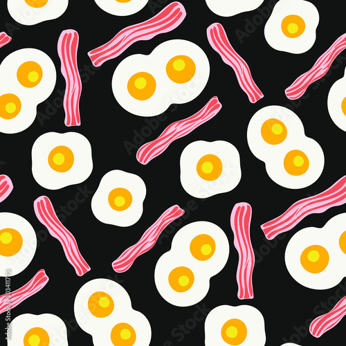 Eggs and bacon seamless pattern.