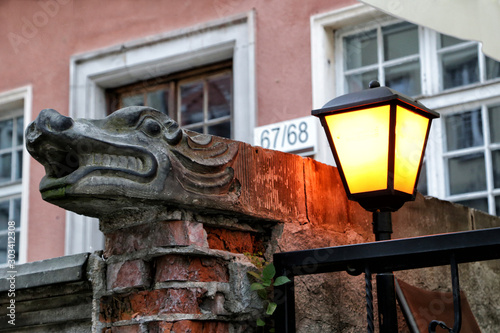 Gdansk, Poland - 08/18/2019: gargoyles - stone decorative elements that serve to drain rainwater