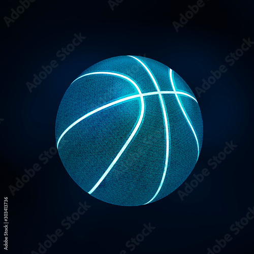 3D rendering of single neon blue basketball with bright blue glowing neon seams © Martin Piechotta