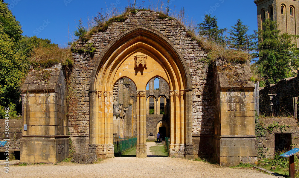 Orval Abbey. Trappist monastery. Belgium. Ancient Entrance to the ruined church of the old abbey.