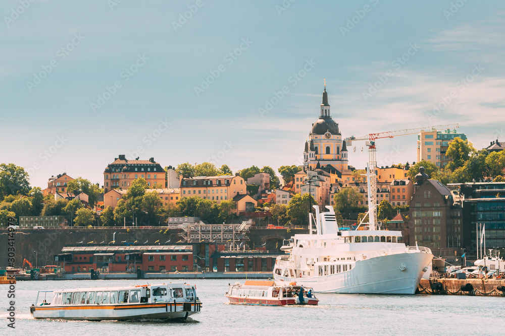 Stockholm, Sweden. Touristic Pleasure Boats Floating In Sunny Summer Day