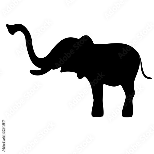 Black elephant silhouette. Vector shadow.