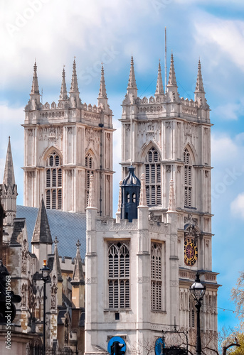 Westminster Abbey seen from Thames river, London, UK