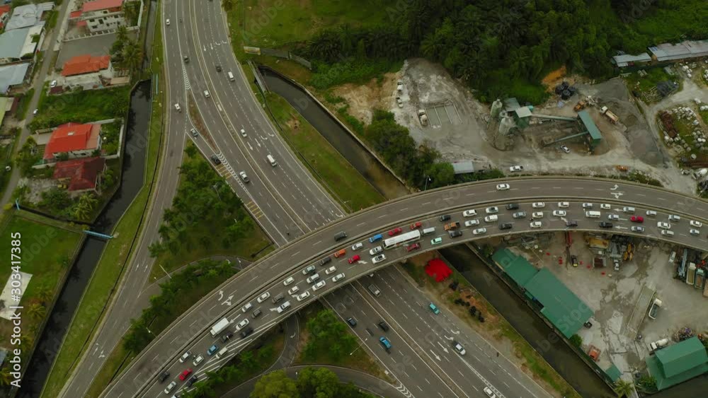 4K Aerial Drone Footage Of Car Moving on the City Center of Kota Kinabalu, Sabah, Malaysia