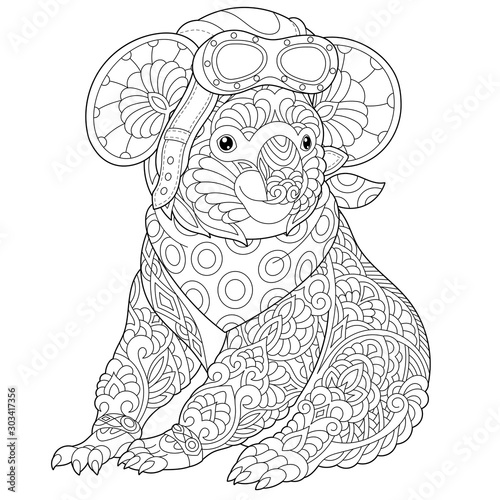 Photography coloring page with koala bear