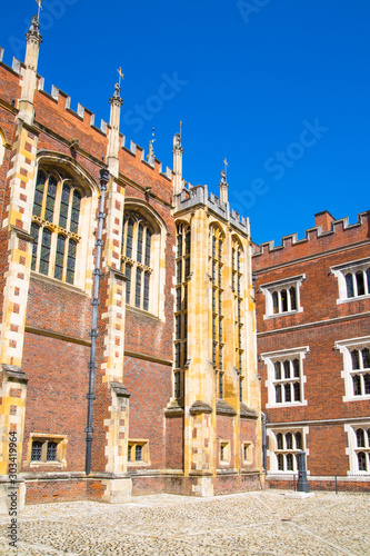 London, UK. English architecture of Tudors time, inner court of Hampton house, locates in West London
