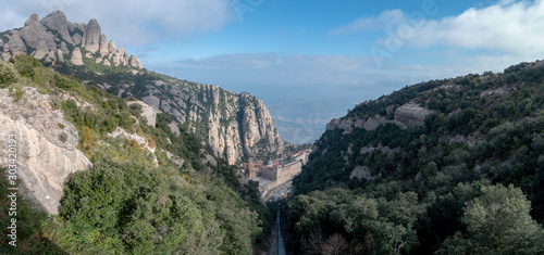 A panoramic view of Santa Maria de Montserrat Abbey near Barcelona, Spain