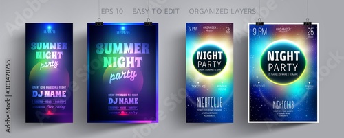 Music Party Flyer or Poster with Abstract Background. Design Invitation Template for Layout for Night Disco Club, Concert, Show, Dj, Celebration, Electronic Festive. Vector illustration