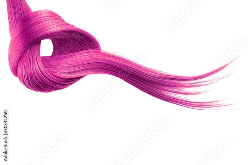 Pink hair tied in knot on white background, isolated
