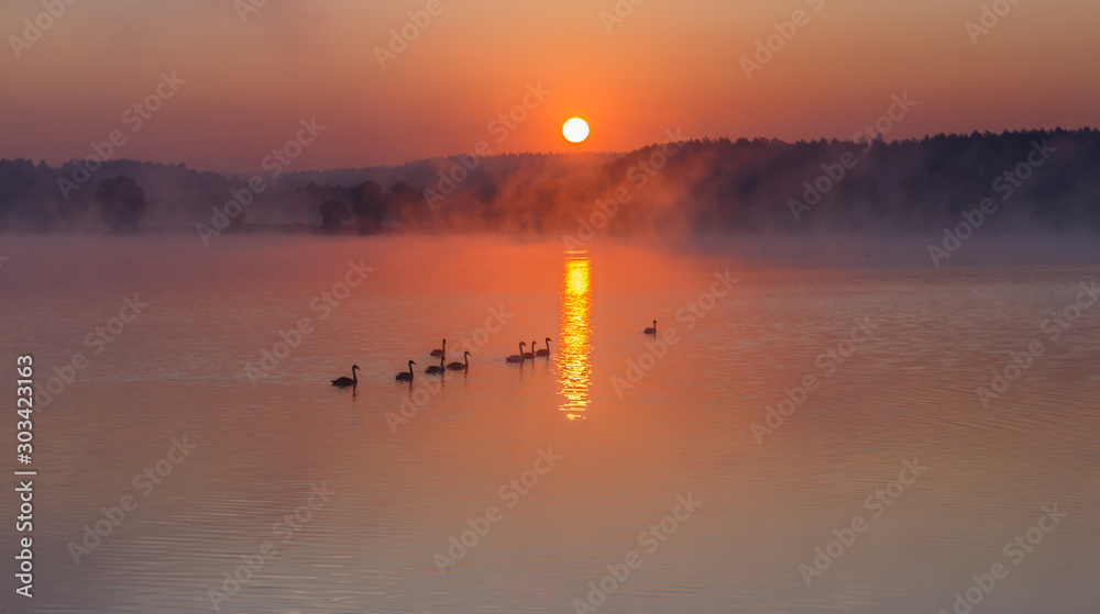 Sunrise on the lake. Kiev region. Ukraine - September 09 2019