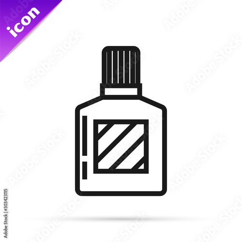 Black line Aftershave icon isolated on white background. Cologne spray icon. Male perfume bottle. Vector Illustration